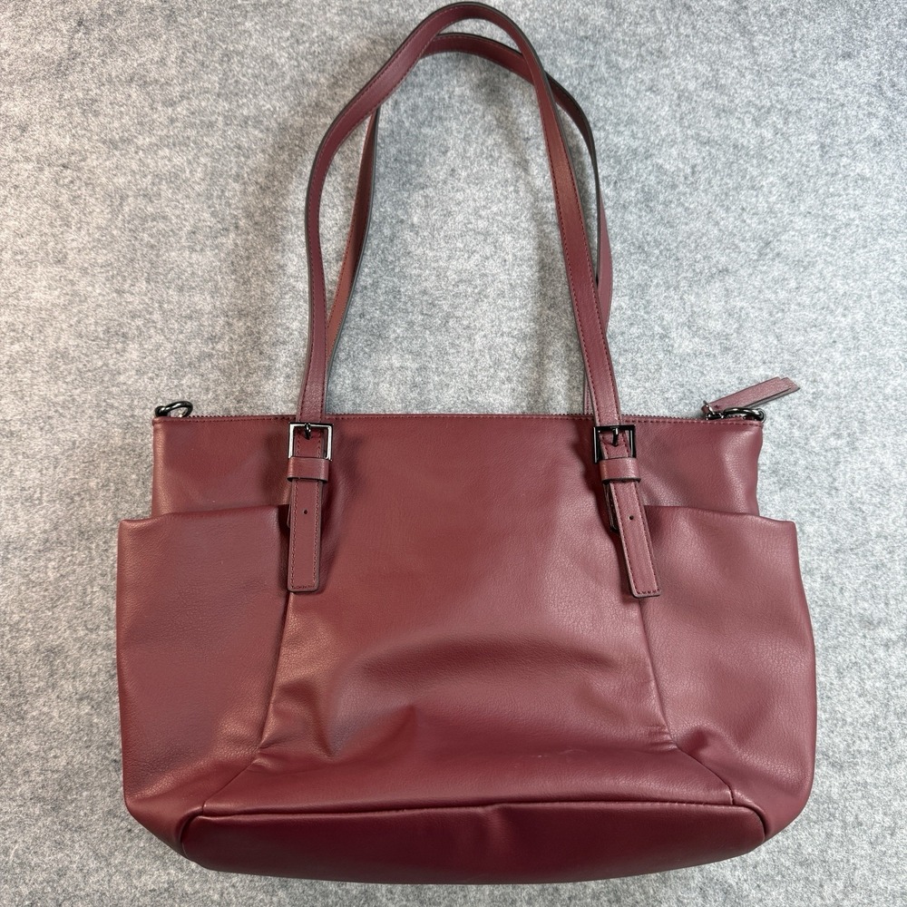 Simply Vera Vera Wang Purse Double Strap Zip Close Shoulder Bag Maroon Tote - Picture 11 of 15
